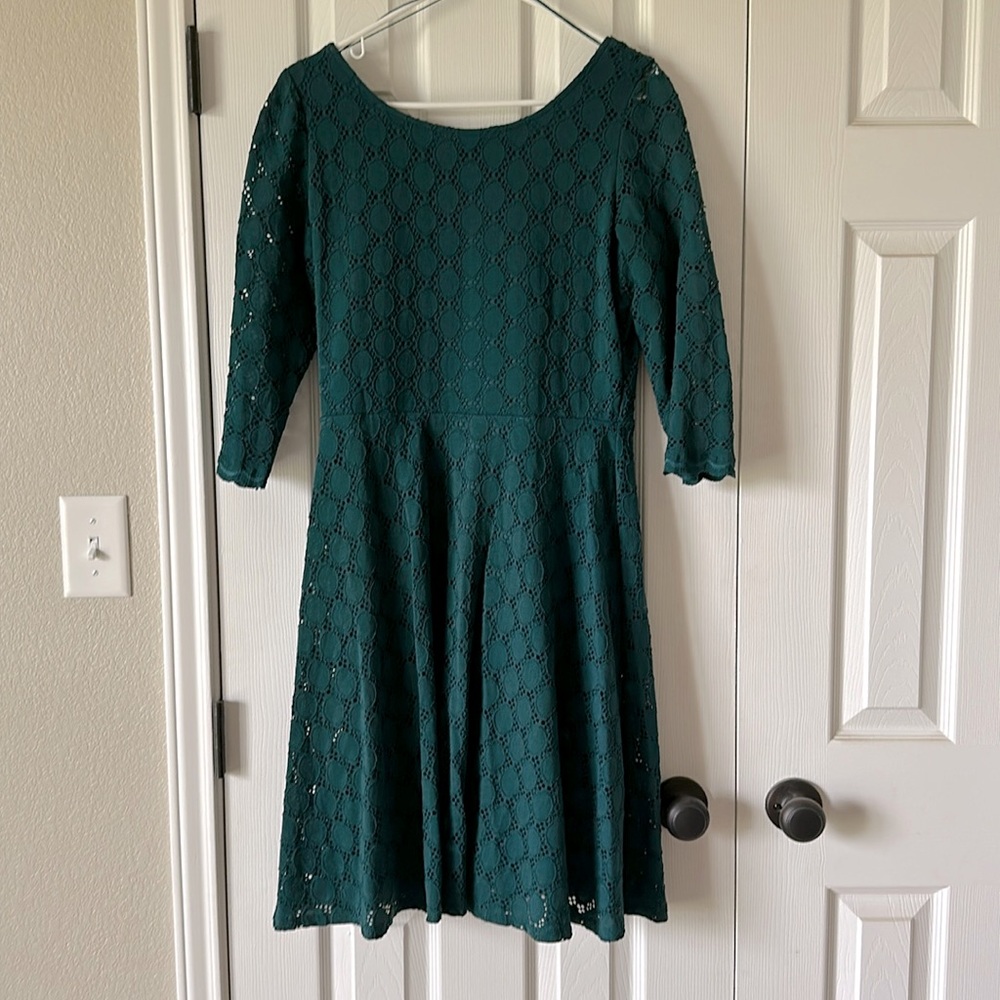 Green lace semi- formal tea-length dress